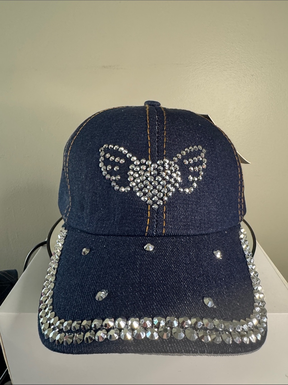 Denim Rhinestone Cap with Heart Wing NWT